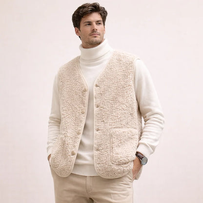 Vest Soft Lamb Fleece Button Front & Pockets
