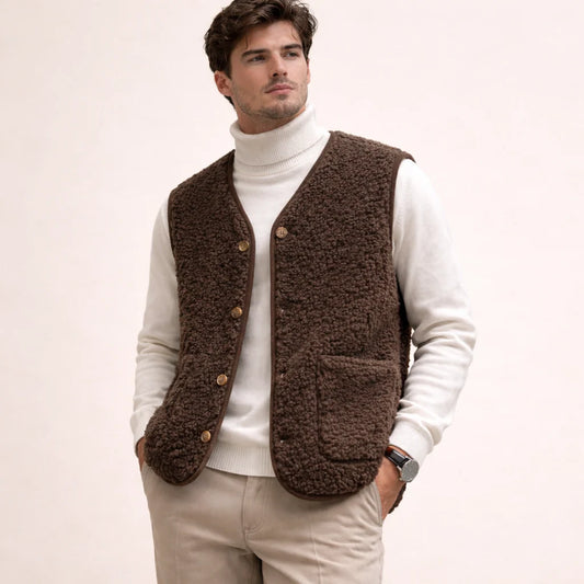 Vest Soft Lamb Fleece Button Front & Pockets