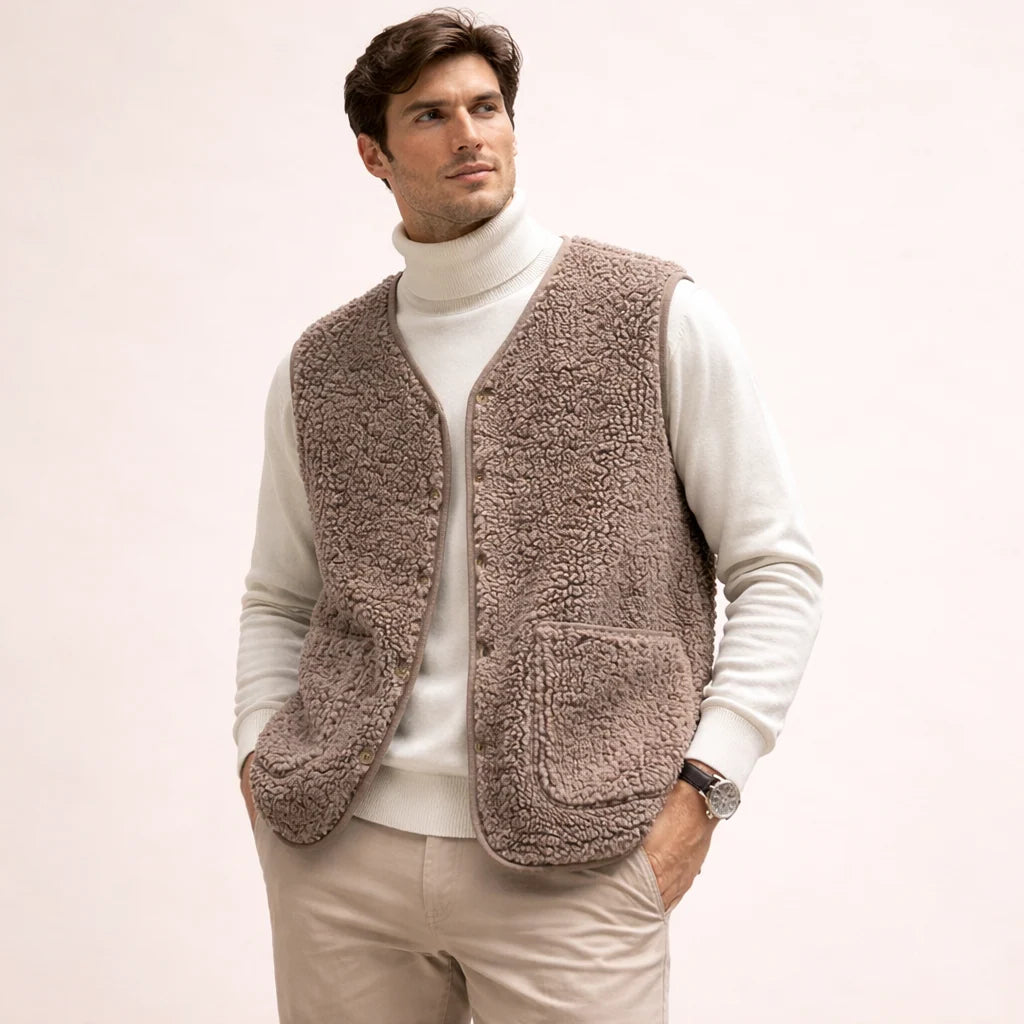 Vest Soft Lamb Fleece Button Front & Pockets