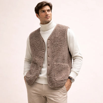 Vest Soft Lamb Fleece Button Front & Pockets