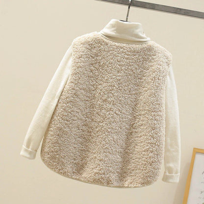 Vest Soft Lamb Fleece Button Front & Pockets