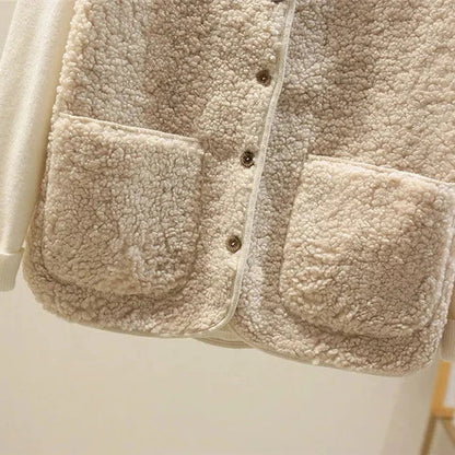 Vest Soft Lamb Fleece Button Front & Pockets