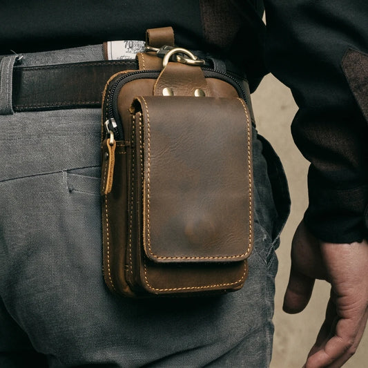 Waist Pack Full-Grain Leather Magnetic Front Flap Adjustable Strap