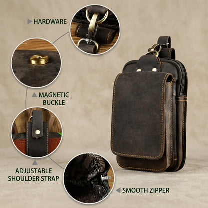 Waist Pack Full-Grain Leather Magnetic Front Flap Adjustable Strap