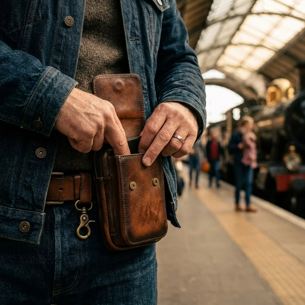 Waist Pack Full-Grain Leather Magnetic Front Flap Adjustable Strap