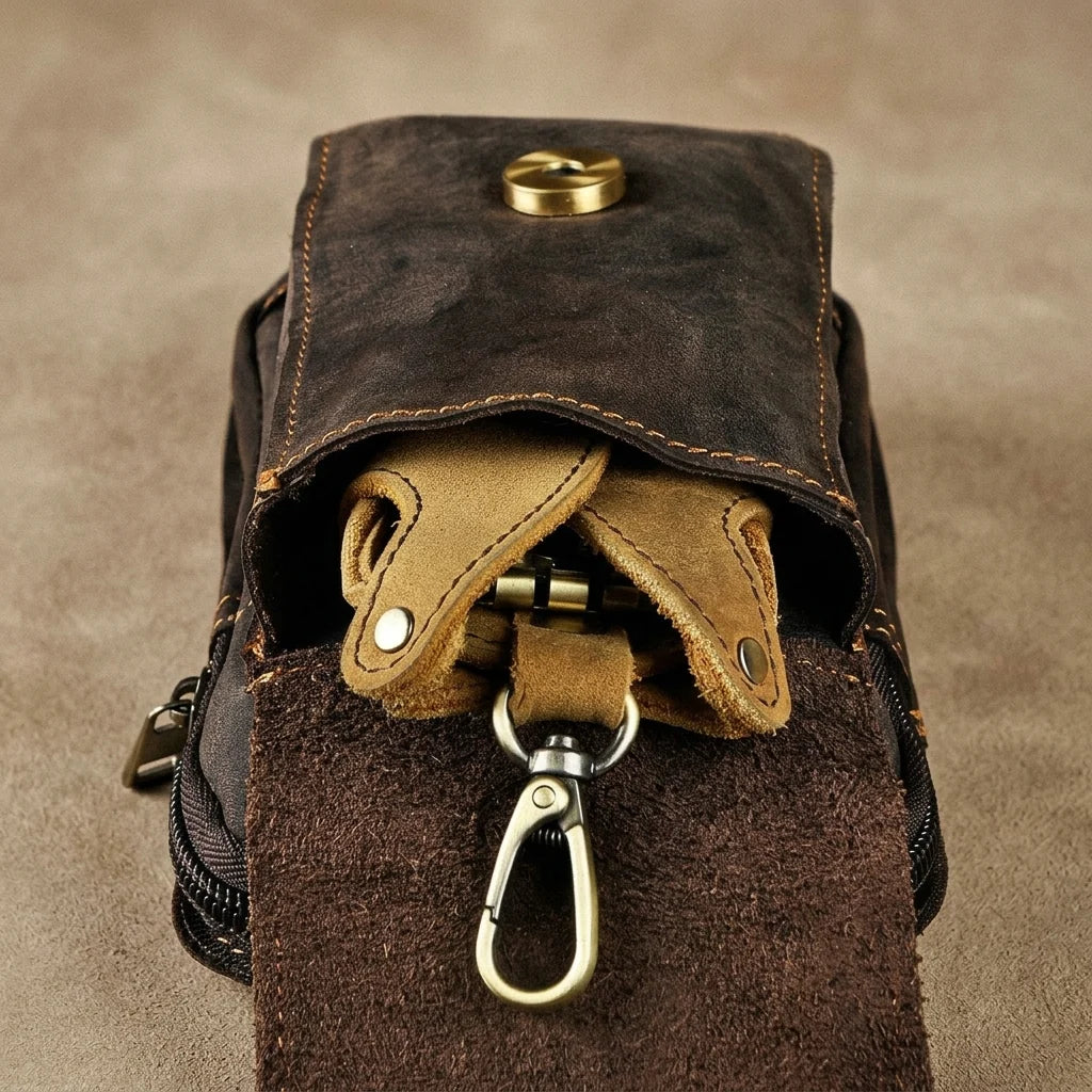 Waist Pack Full-Grain Leather Magnetic Front Flap Adjustable Strap