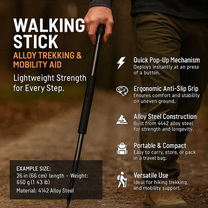 Walking Stick Pop-Up Button Opening Anti-Slip Shock-Absorbing Grip