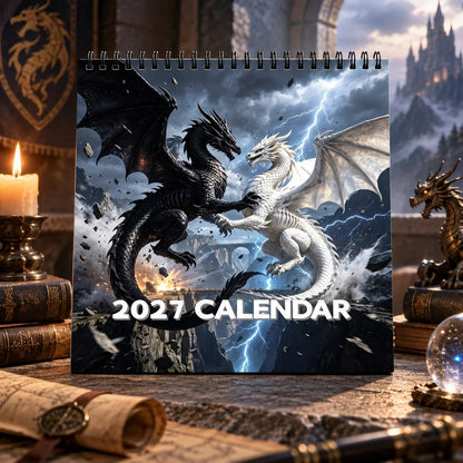 Wall Calendar 2027 Dragon Artwork Monthly Grid With Notes