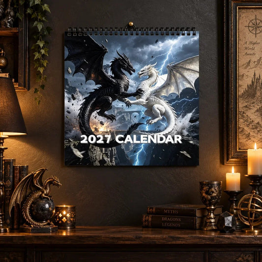 Wall Calendar 2027 Dragon Artwork Monthly Grid With Notes