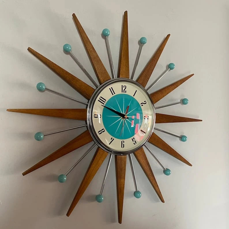 Wall Clock Mid-Century Sunburst Silent Operation
