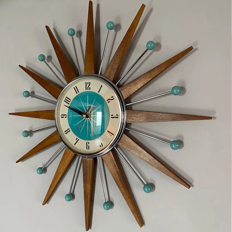 Wall Clock Mid-Century Sunburst Silent Operation