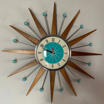 Wall Clock Mid-Century Sunburst Silent Operation