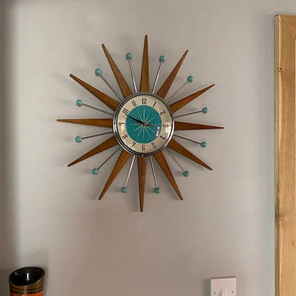 Wall Clock Mid-Century Sunburst Silent Operation