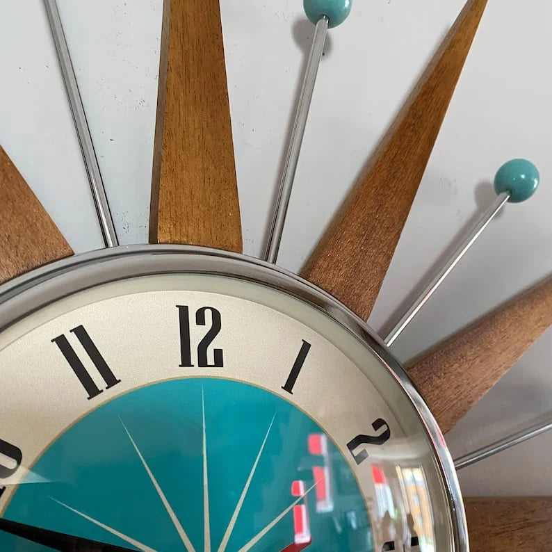 Wall Clock Mid-Century Sunburst Silent Operation