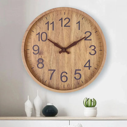Wall Clock Natural Wood Finish Silent Operation 11.8 Inch Diameter