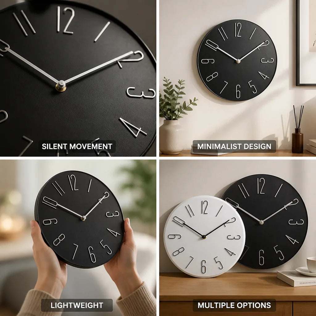 Wall Clock Silent Quartz Movement Minimalist Design