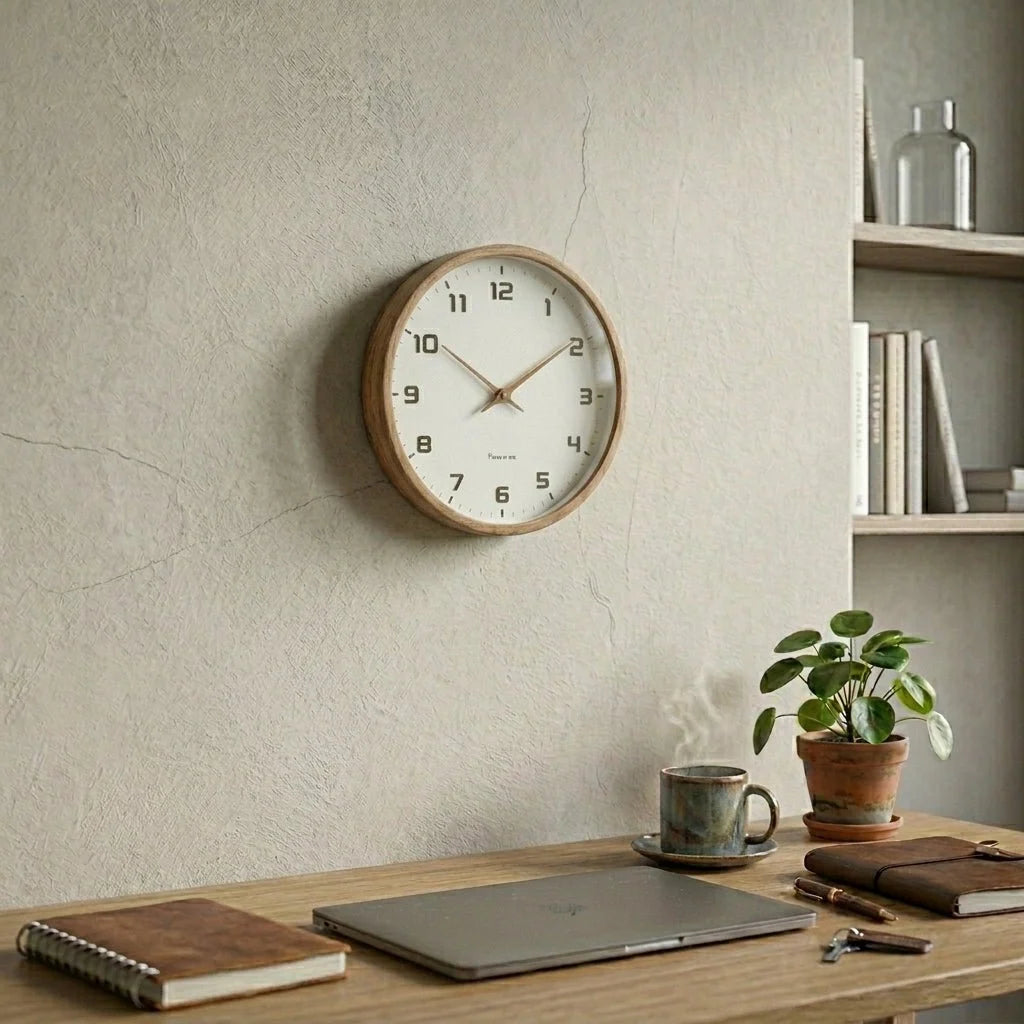 Wall Clock Silent Quartz Movement Minimalist Design 9.45 Inch