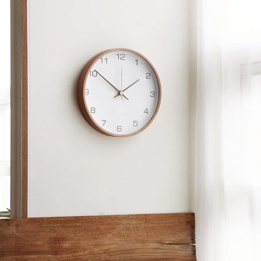 Wall Clock Solid Wood & Clear Glass Scandinavian Design