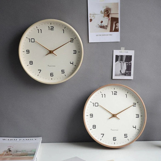 Wall Clock Solid Wood Silent Quartz Movement Clear Numerals
