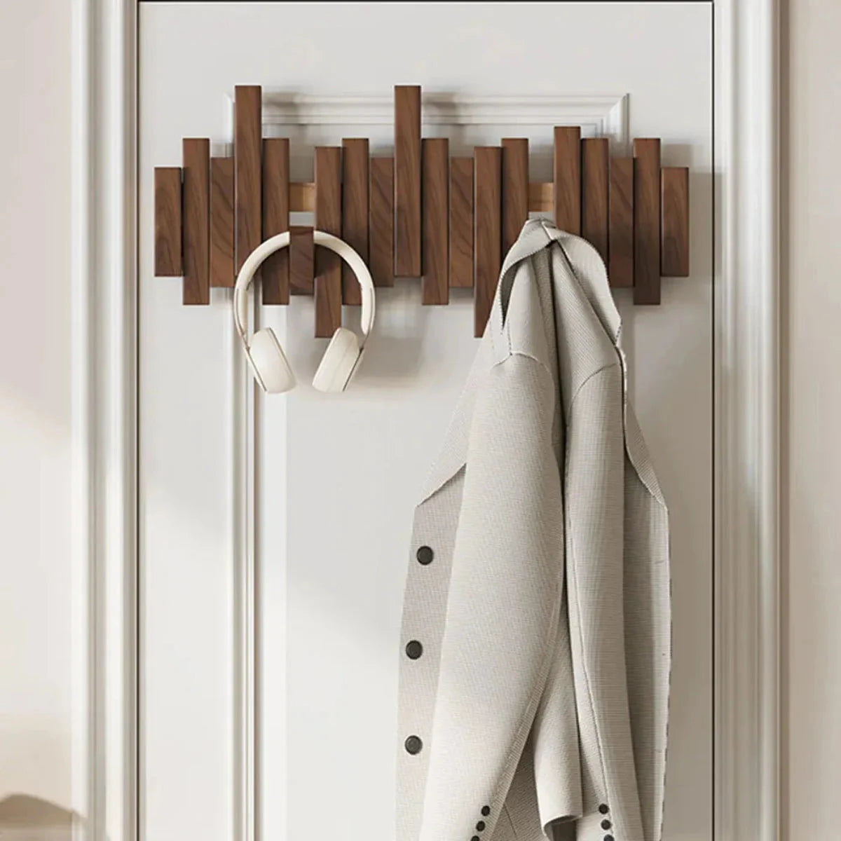 Wall Coat Rack Piano Key Foldable Hooks Solid Wood