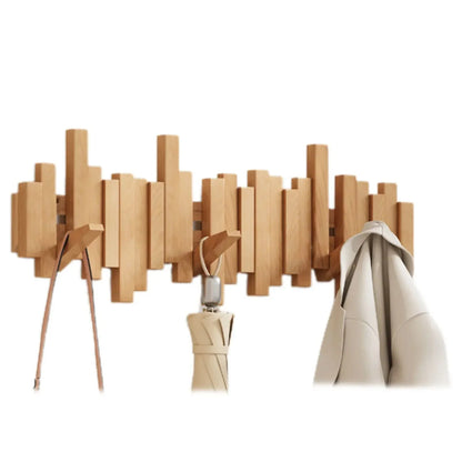 Wall Coat Rack Wooden Fold-Away Hooks Space-Saving