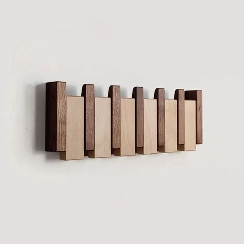 Wall Coat Rack Wooden Folding Hooks Space-Saving