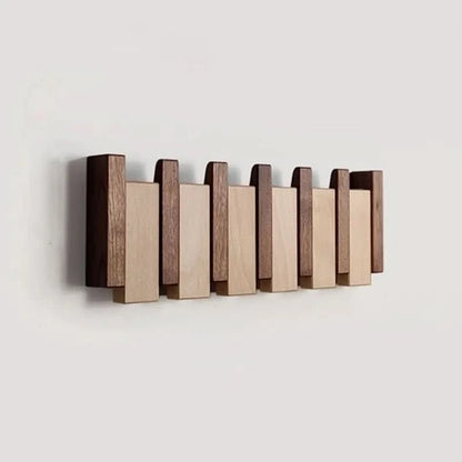 Wall Coat Rack Wooden Folding Space-Saving Hooks