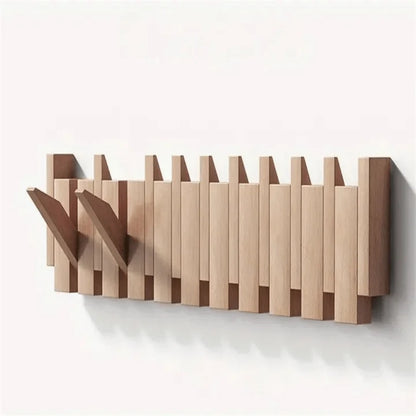Wall Coat Rack Wooden Folding Space-Saving Hooks
