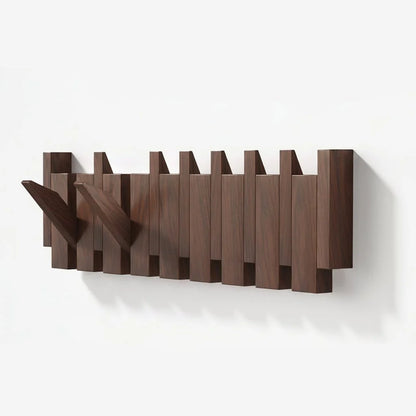 Wall Coat Rack Wooden Folding Space-Saving Hooks