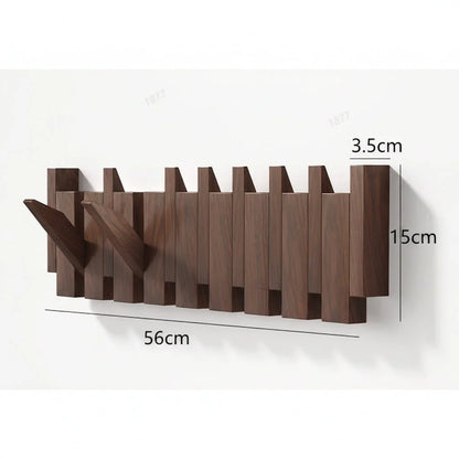 Wall Coat Rack Wooden Folding Space-Saving Hooks