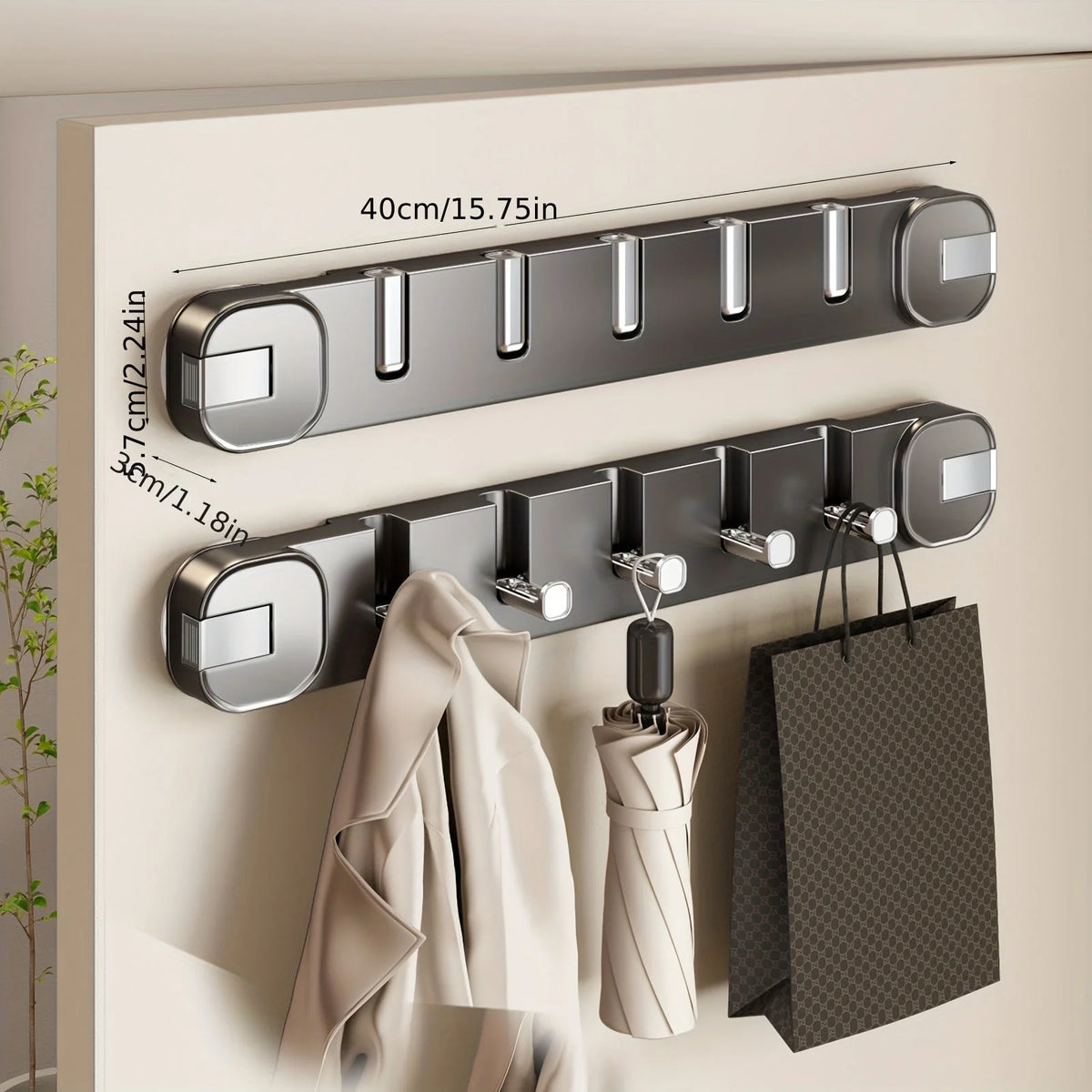 Wall Hook Rack Hidden 5 Hooks Drill-Free Suction Mount