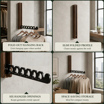 Wall-Mounted Folding Hanger Rail Space-Saving