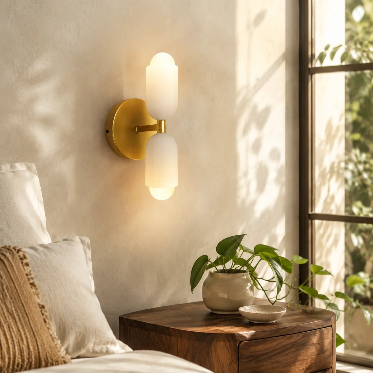 Wall Sconce Double Frosted Globes Plug-In & Hardwired