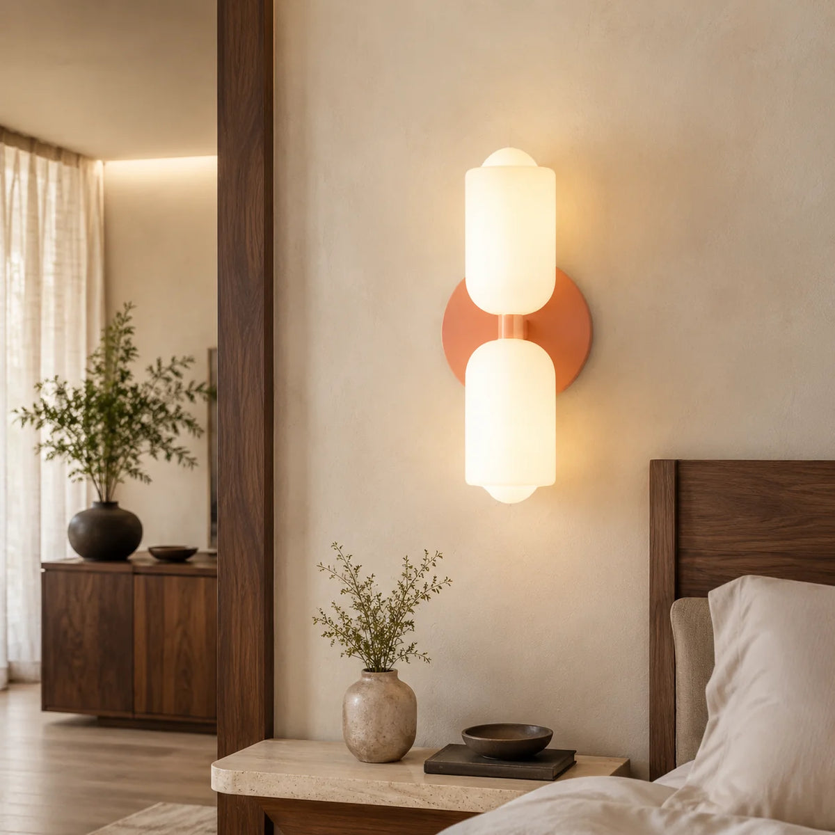 Wall Sconce Double Frosted Globes Plug-In & Hardwired