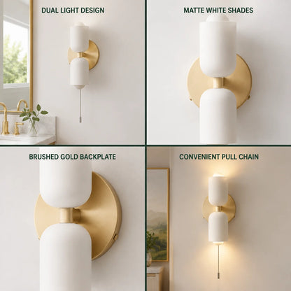 Wall Sconce Double Frosted Globes Plug-In & Hardwired
