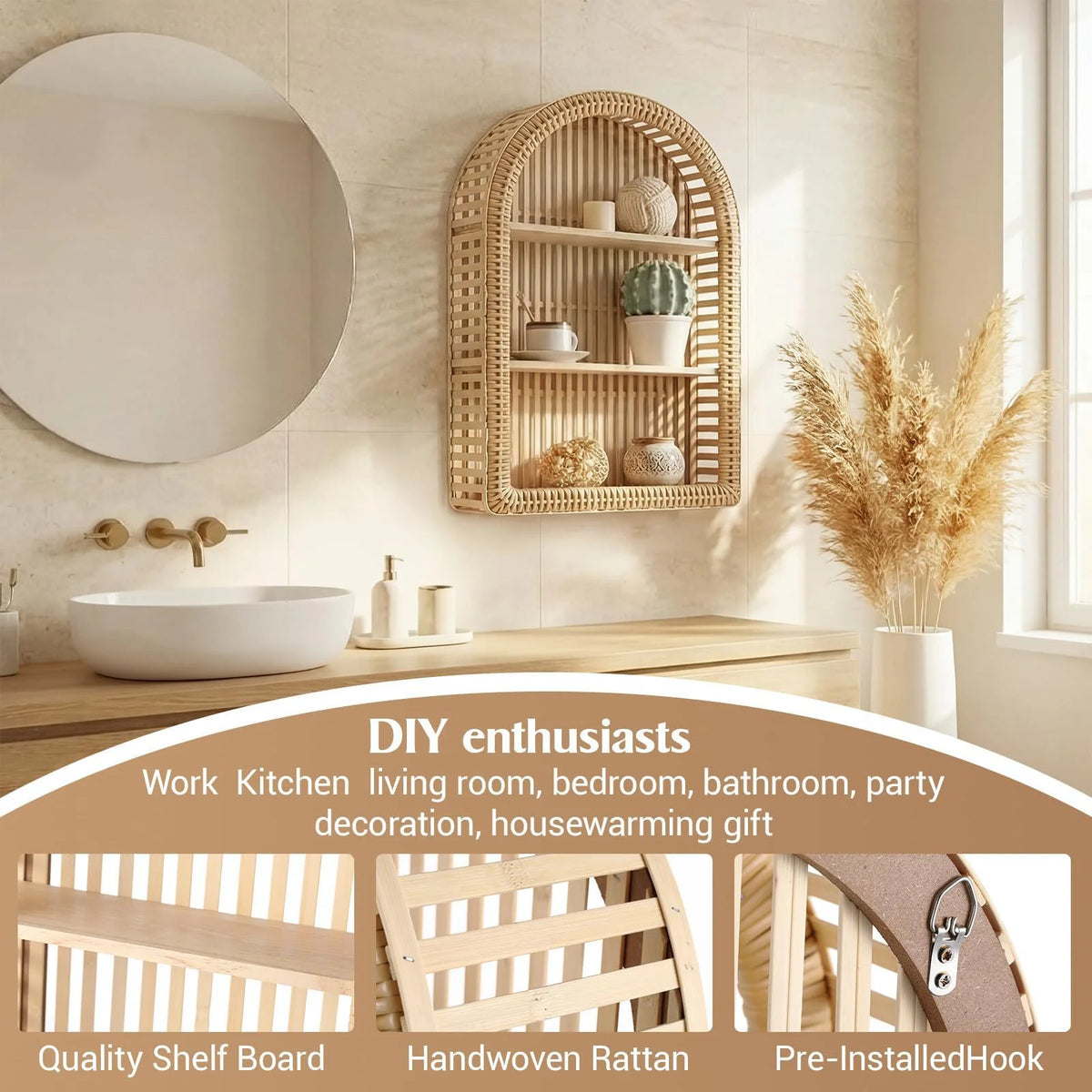 Wall Shelf Circular Bamboo Space-Saving