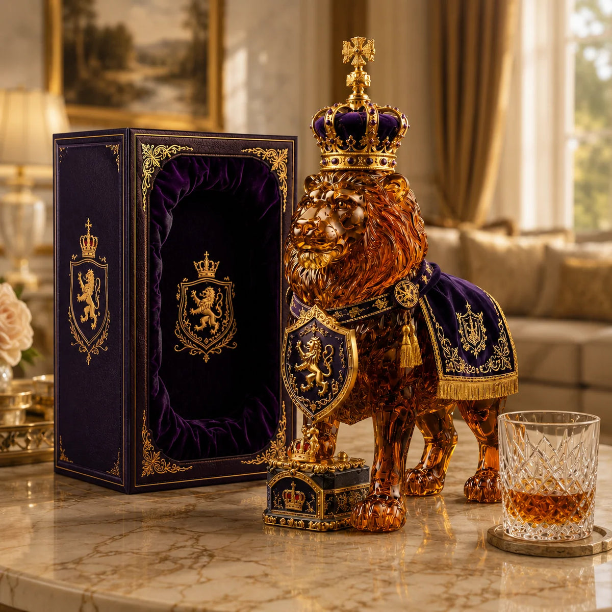 Whiskey Decanter Sculpted Lion Design 11.8 Fl Oz