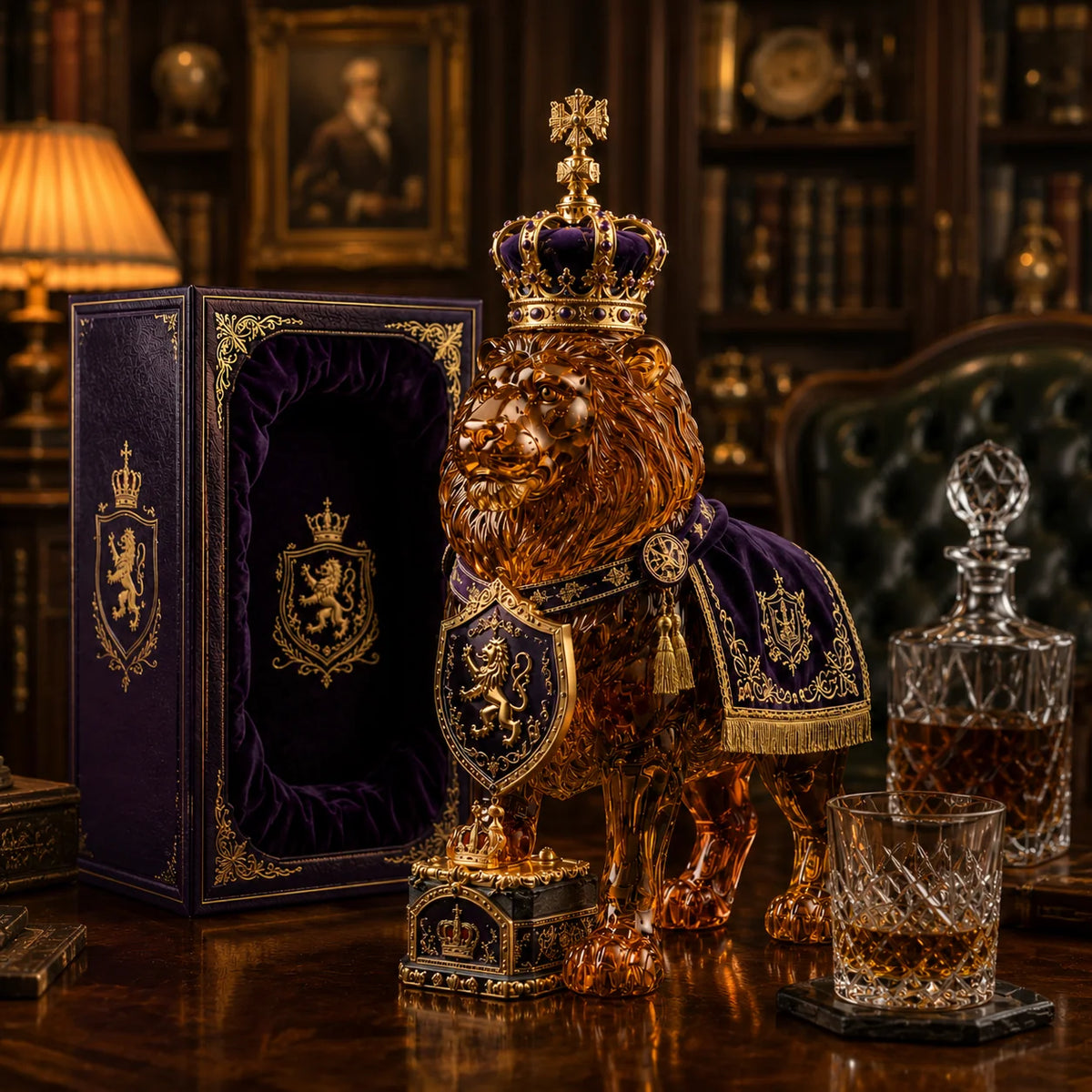 Whiskey Decanter Sculpted Lion Design 11.8 Fl Oz