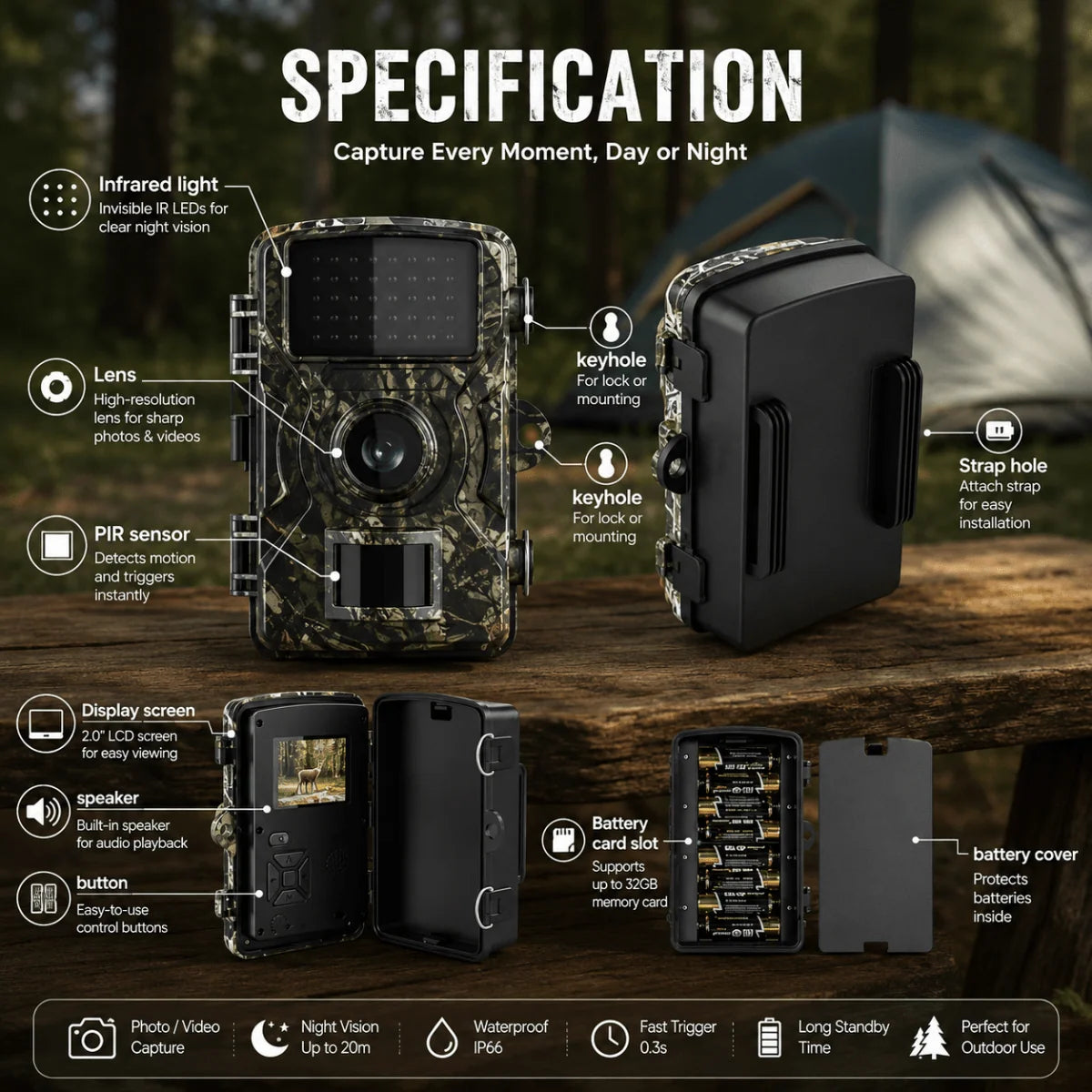 Wildlife Camera 16MP Motion Detection Day & Night Recording