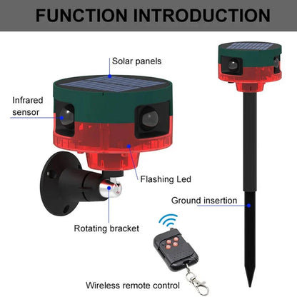 Wildlife Repeller Solar Powered Motion Sensor 360-Degree Coverage