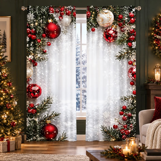Window Curtains Satin-Sheen Holiday Print Set of 2