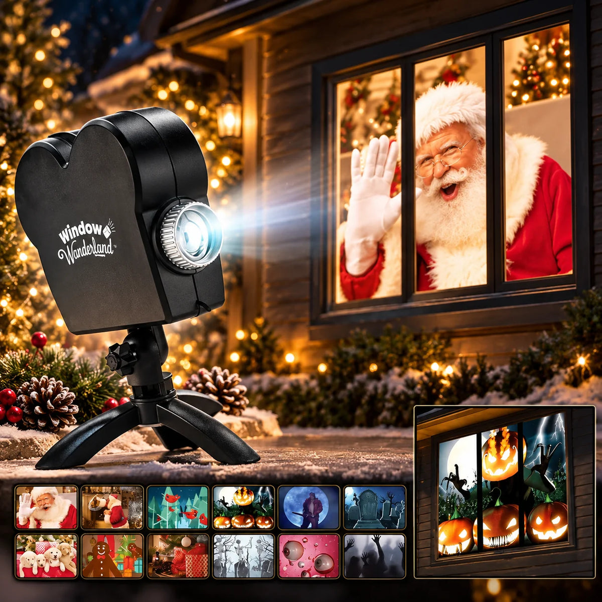Window Projector Animated Holiday Scenes 12 Videos Tripod