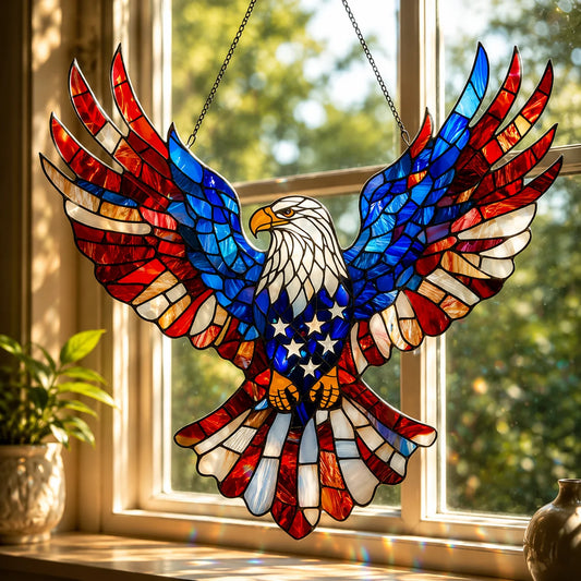 Window Suncatcher Patriotic Eagle Shatter-Resistant Acrylic & Chain
