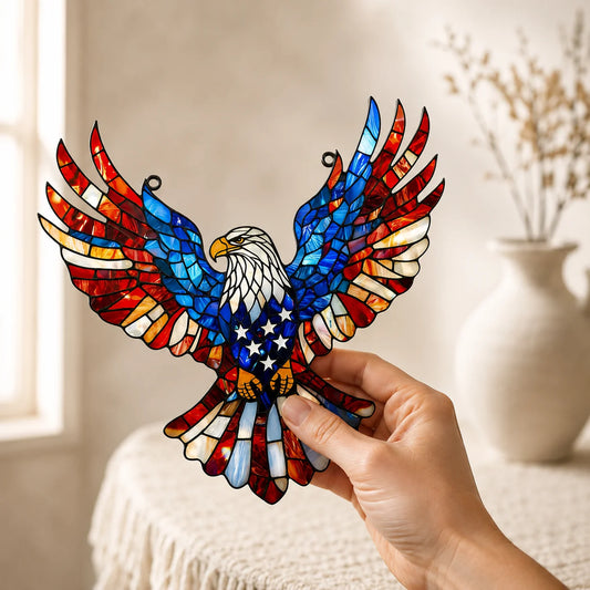 Window Suncatcher Patriotic Eagle Shatter-Resistant Acrylic & Chain