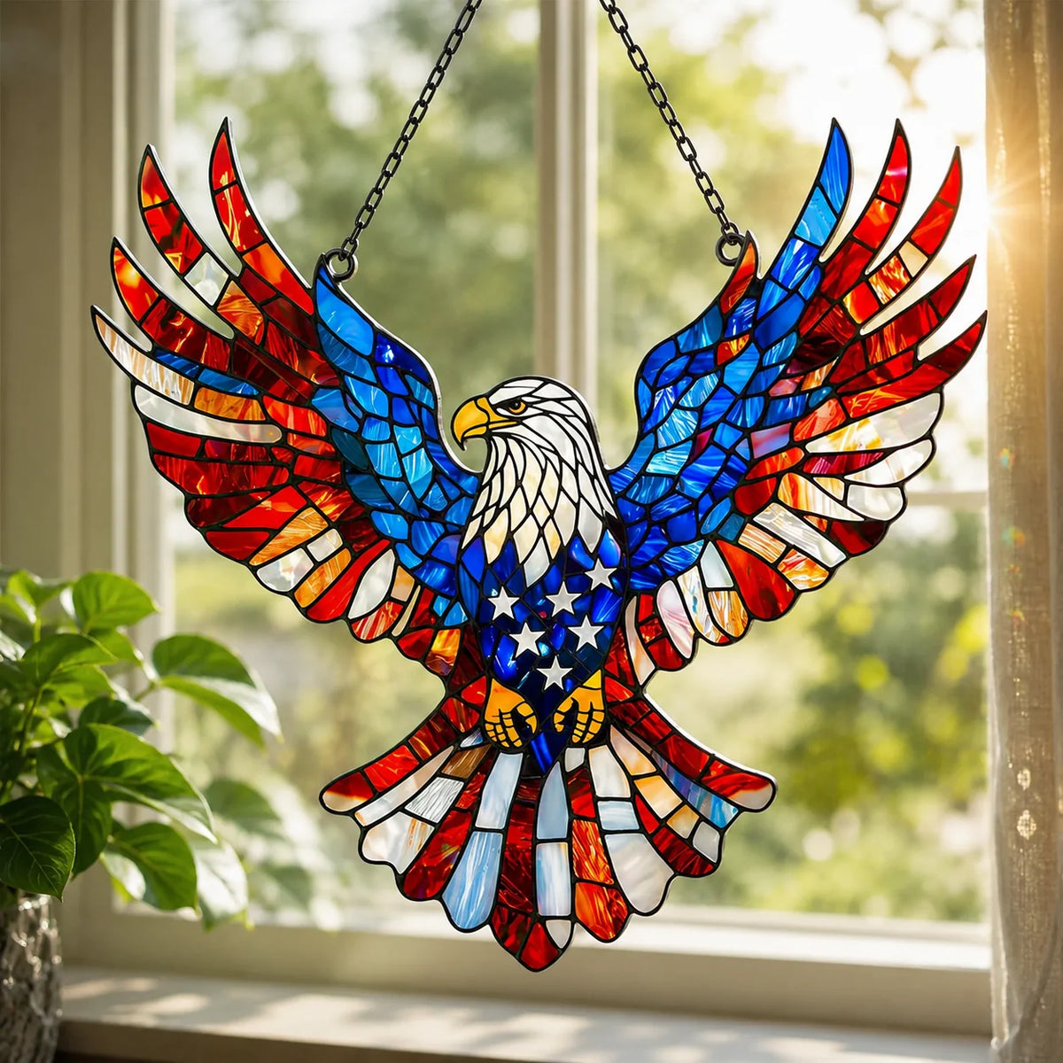 Window Suncatcher Patriotic Eagle Shatter-Resistant Acrylic & Chain