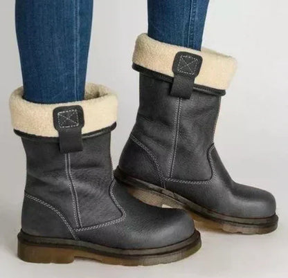 Winter Boots Mid-Calf Slip-On Lined Low Block Heel