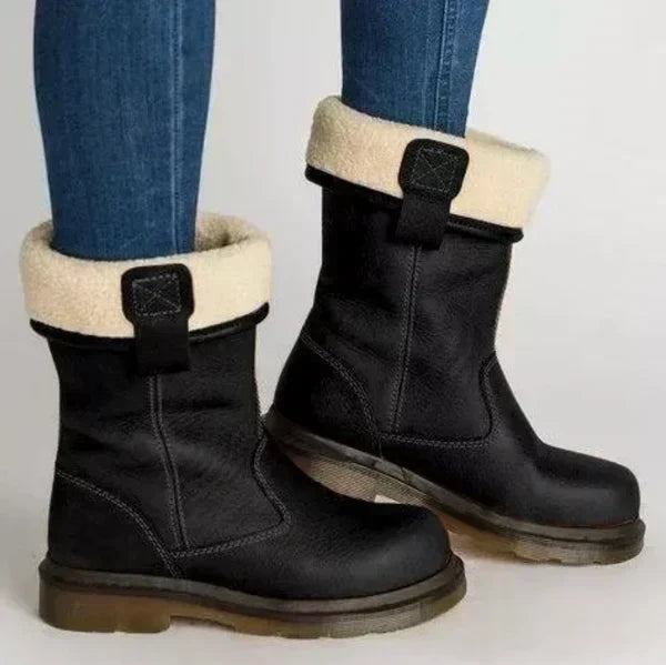 Winter Boots Mid-Calf Slip-On Lined Low Block Heel