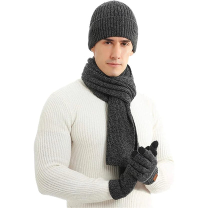 Winter Hat Scarf & Gloves Set Soft Knit Touchscreen