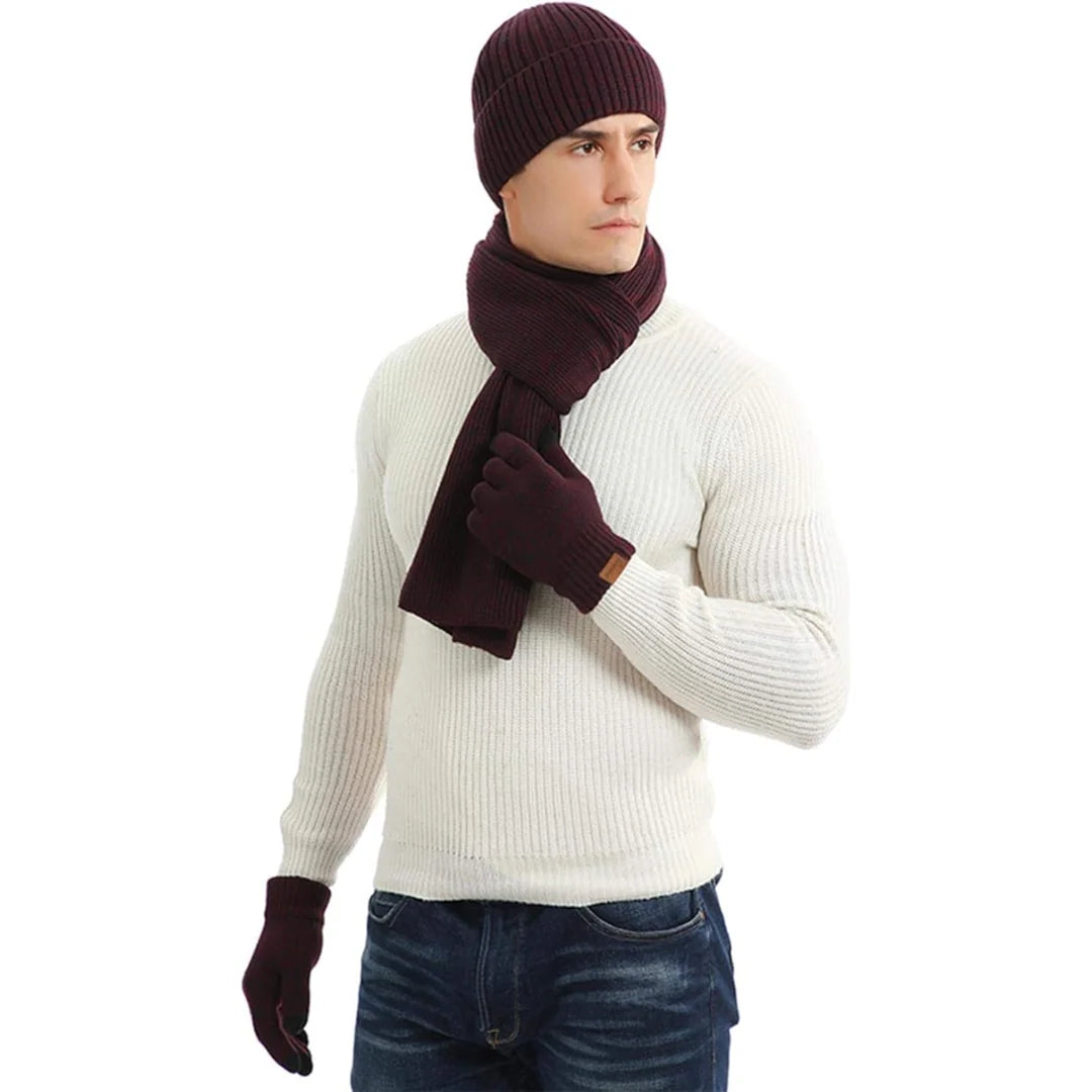 Winter Hat Scarf & Gloves Set Soft Knit Touchscreen