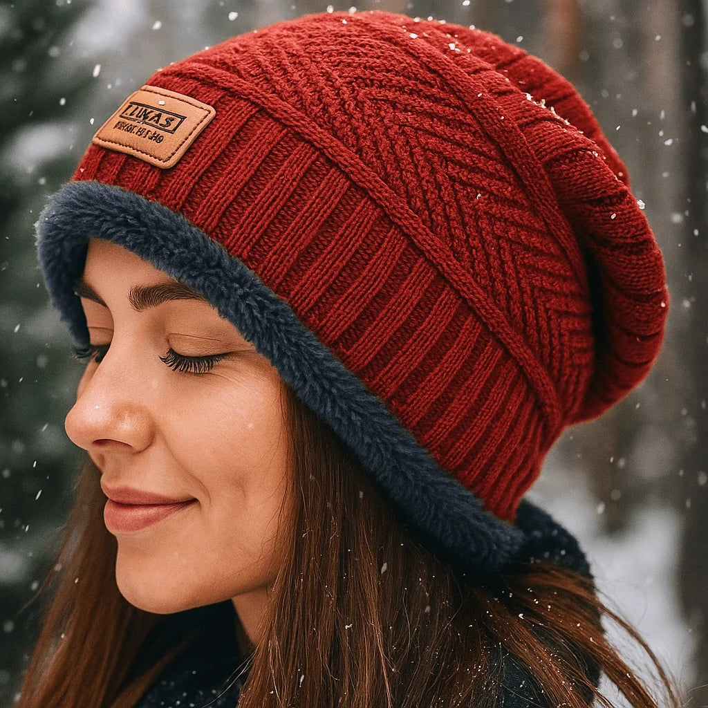Winter Hat Thick Knit & Fur Lined